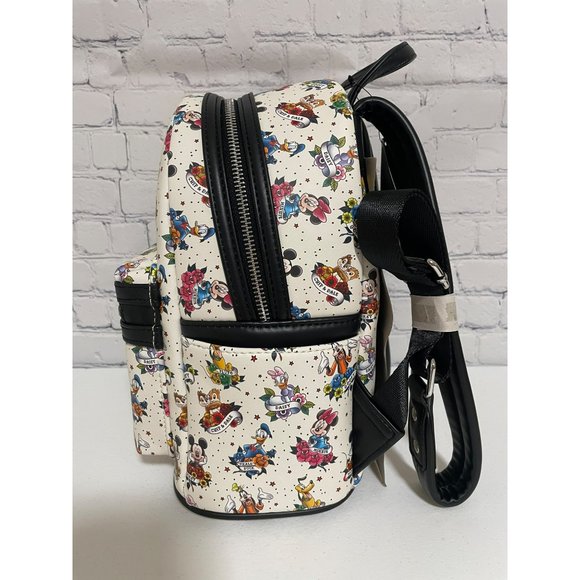 Loungefly Disney Mickey And Friends Tattoo Mini Backpack White Black Bag NEW - Picture 4 of 11